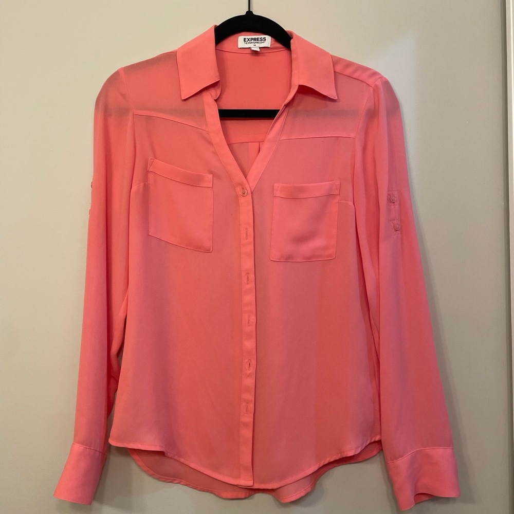 Express Portofino Pink Long Sleeve Buttoned Blouse